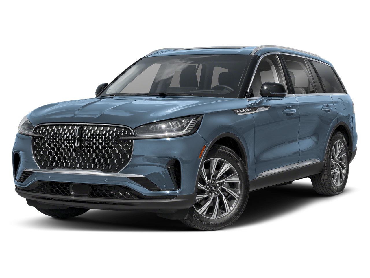 2026 Lincoln Aviator Premiere in Whisper Blue Metallic Clearcoat — front three-quarter view