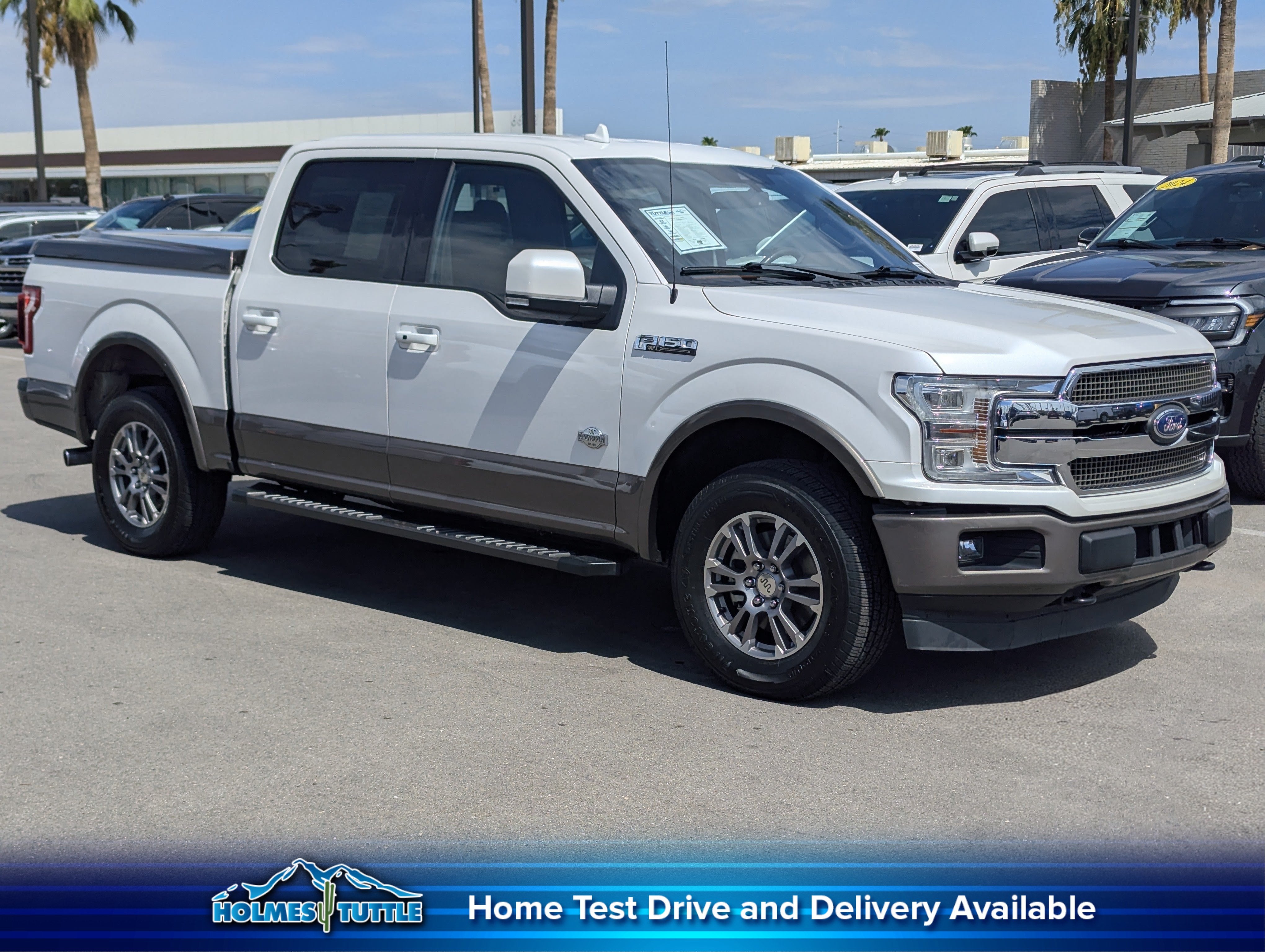2018 Ford F-150 King Ranch in White Platinum Metallic Tri-Coat — front three-quarter view