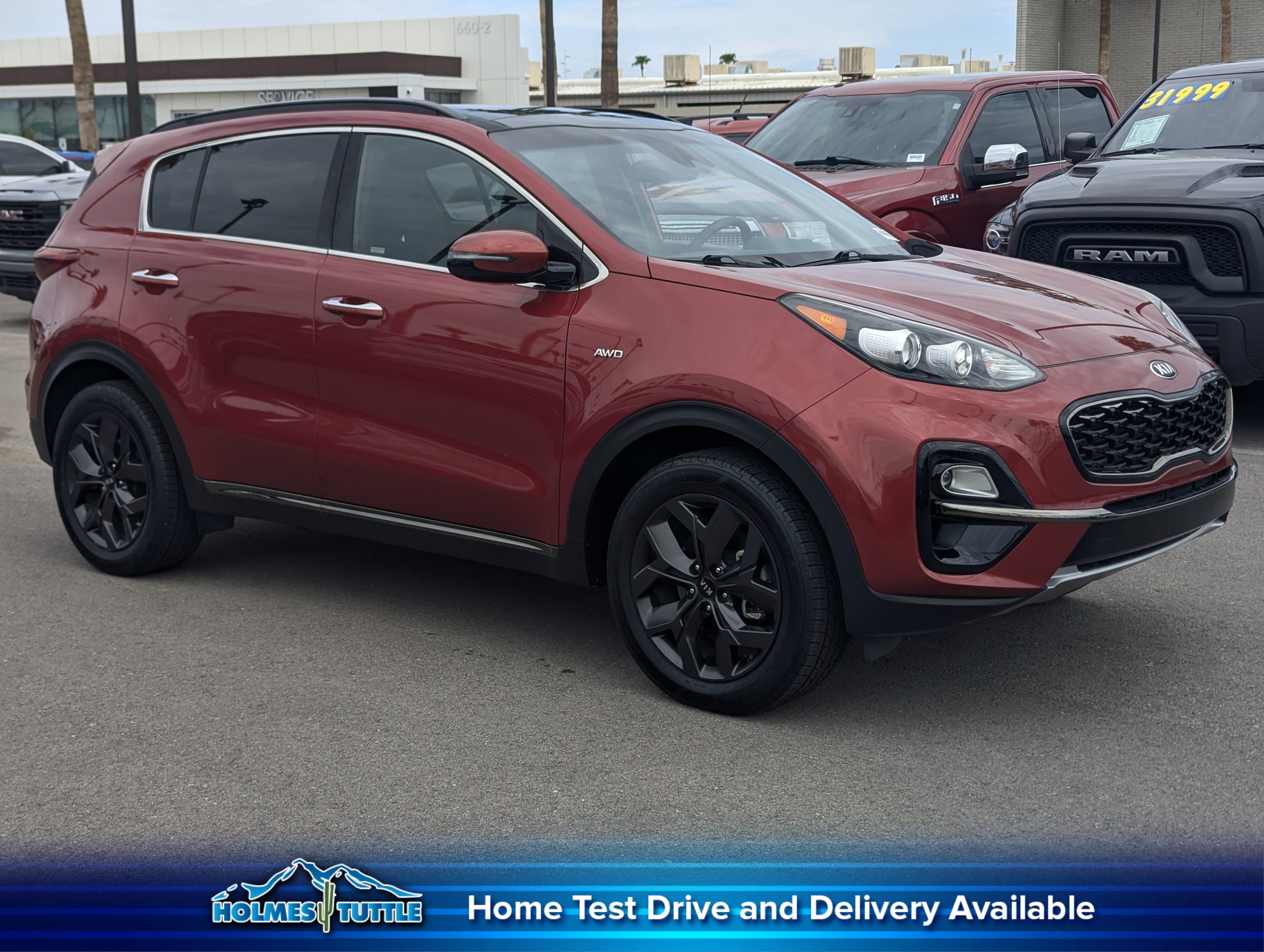 2020 Kia Sportage S in Hyper Red — front three-quarter view